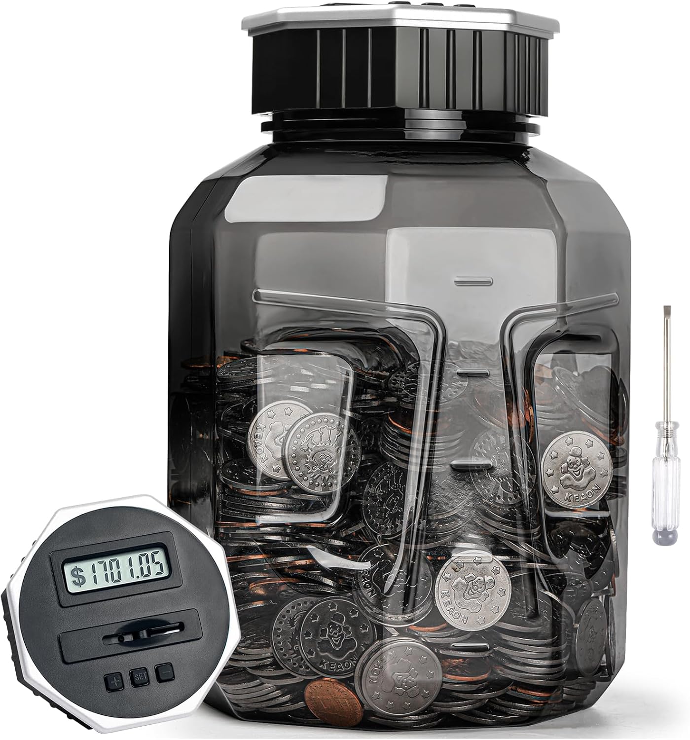X-Large Piggy Bank for Adults Kids, Vcertcpl Digital Coin Counting Bank with LCD Counter, 2.4L Capacity, Great Coin Counter Bank Money Counting Jar with Total Amount Displayed, Bank for All US Coins