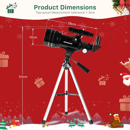 FREE SOLDIER Telescope for Kids 70mm Aperture Astronomical Refractor Telescopes for Beginners (15X-150X) 300mm Telescope for Adults High Powered with A Phone Adapter & A Wireless Remote (White)