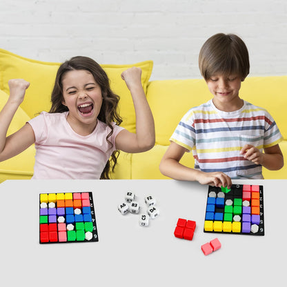 STEM Puzzle Game The Brain Square With 160000+ Solutions Pattern Matching Blocks Brain Teaser Toy Roll Dice & Race Your Opponent to Fill Grid Travel Game for Kids & Teens Back To School Birthday Gift