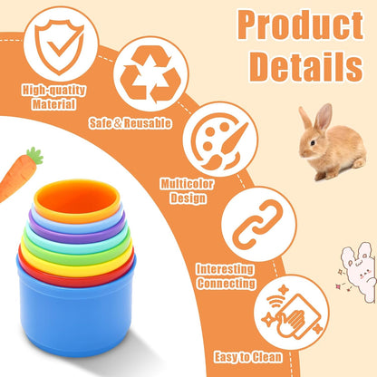 8 Pcs Stacking Cups for Rabbits,Nesting Rabbit Toys of Different Sizes,Bunny Stacking Cups for Hiding Food and Playing,Guinea Pig Stacking Cups (Pastel)