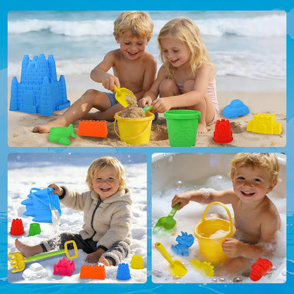 Beach Toys for Kids,28PCS Sand Castle Building Kit with 3 Castle Bucket and Sand Molds,Shovels and Rakes,Mesh Bag,Sandbox Toys for Toddlers,Outdoor Travel Beach Toys for Kids Boys Girls Age 3-10