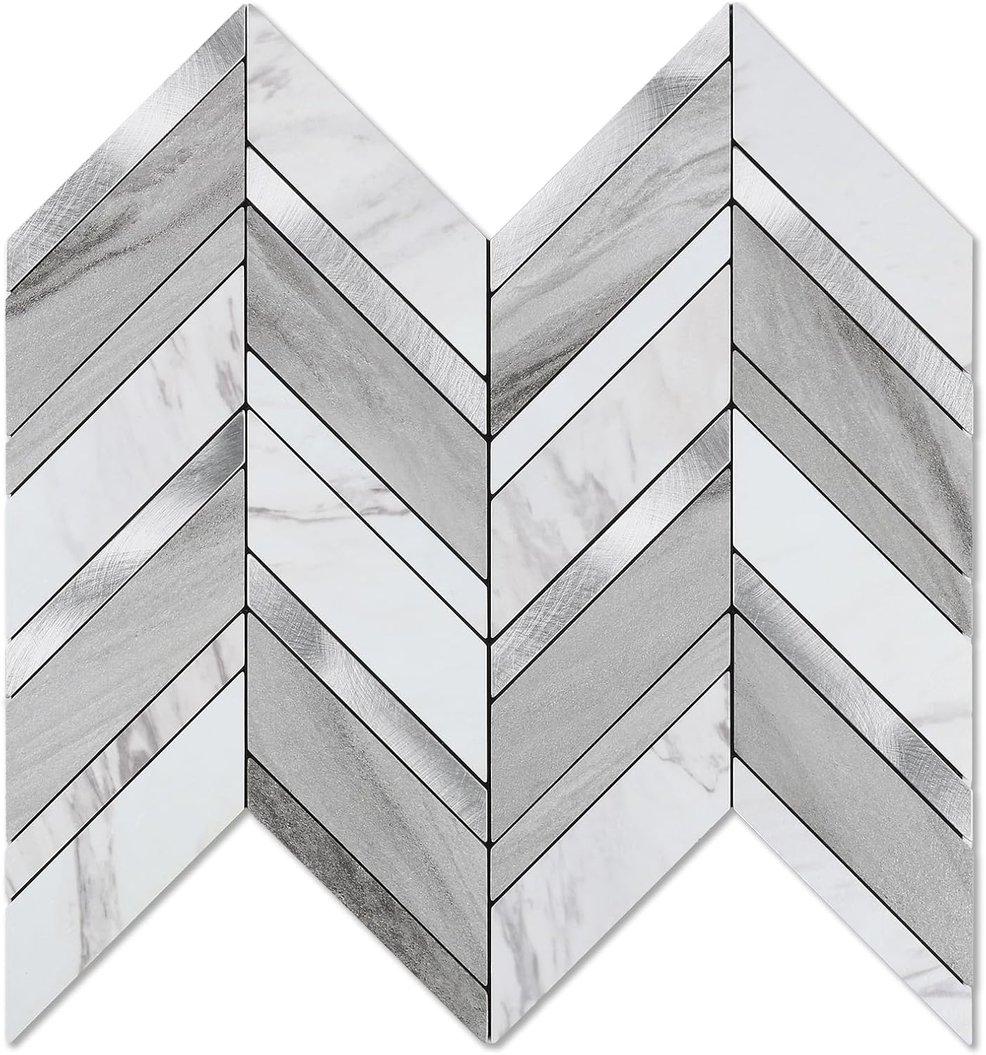 Yipscazo 10 Sheets Herringbone Backsplash Peel and Stick Tile, Marble Calacata Mixed Metal Gold PVC Stick on Backsplash for Kitchen, Waterproof Self Adhesive Wall Tile for Bathroom