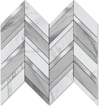 Yipscazo 10 Sheets Herringbone Backsplash Peel and Stick Tile, Marble Calacata Mixed Metal Gold PVC Stick on Backsplash for Kitchen, Waterproof Self Adhesive Wall Tile for Bathroom