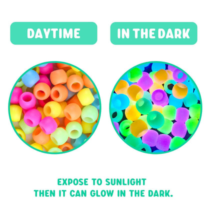 SEVENKA 100 Small Silicone Hair Beads Glow in Dark, 5mm Colorful Soft Micro Silicone Hair Beads for Girls Braids, 2 Plastic Quick Beaders for Hair Braids, 50 Elastic Rubber Bands