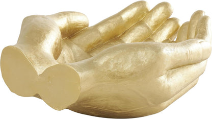 Deco 79 Polystone Hands Decorative Sculpture Weathered Patina Linked Home Decor Statue with Block Base and Gold Accents, Accent Figurine 9" x 4" x 10", Black