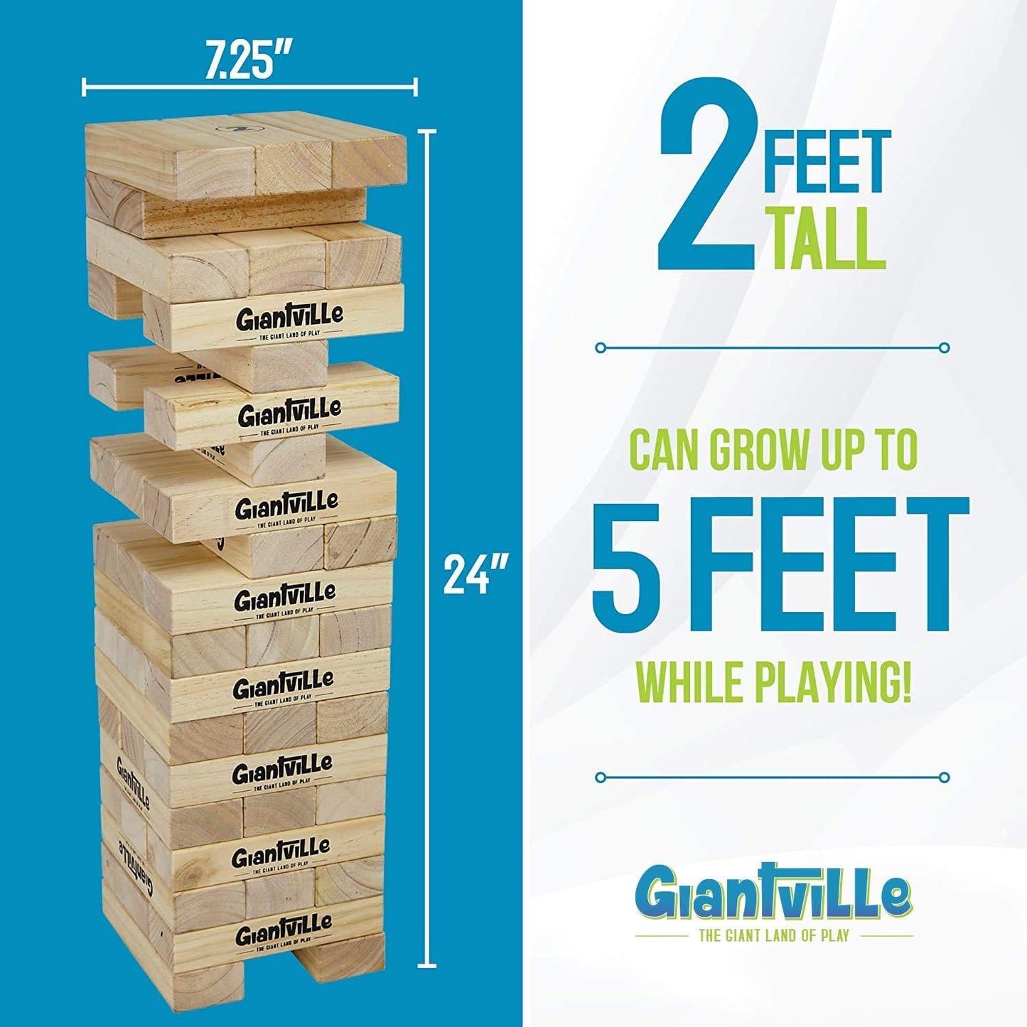 Giantville Giant Tumbling Timber Toy - STEAM-Credited Premium Pine Wood Blocks Tower - Indoor/Outdoor Yard Game for Kids & Adults - 56 Pieces + Carry Bag - Grows to Over 4 Feet