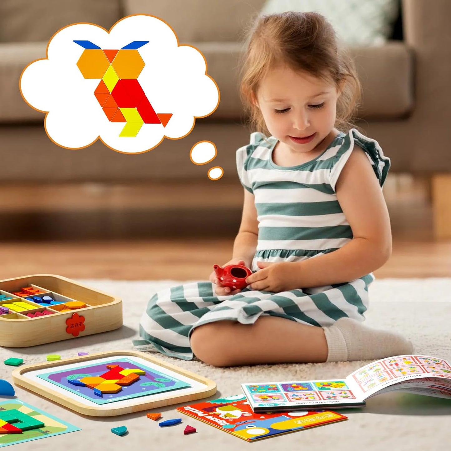 Wooden Magnetic Pattern Blocks Set with Activity Cards, 288 PCS Montessori Puzzle Toys for Toddlers 4-8, STEM Learning Gift for Boys Girls 4 5 6 7 8