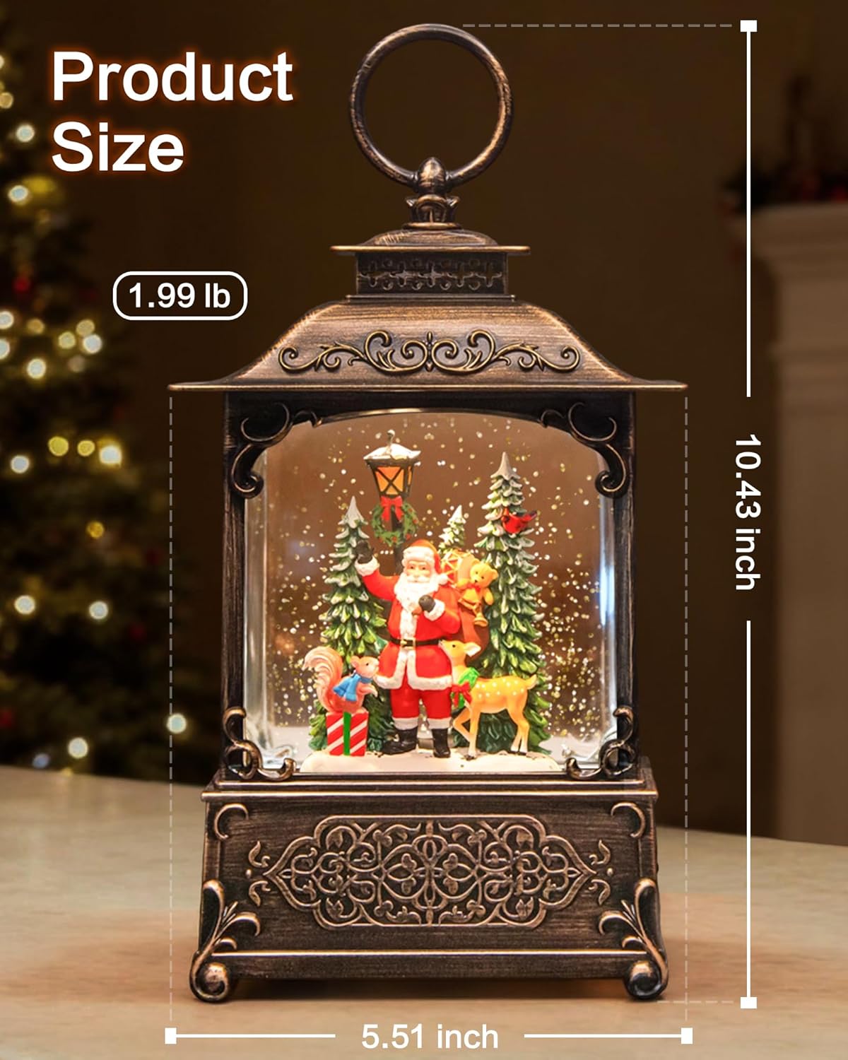 Extra Large Christmas Snow Globes Christmas Lantern, 12.99" Musical Snow Globe with 8 Songs, Santa Snowglobe for Kids Adults, 6H Timer Dual Power, Lighted Christmas Decorations Indoor Gifts