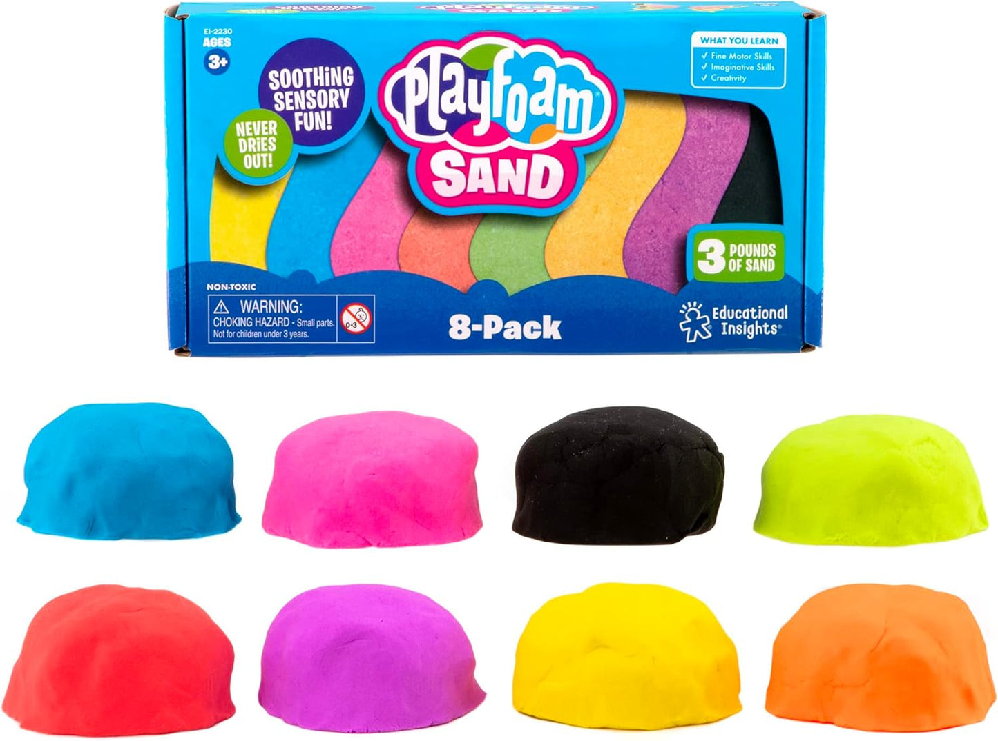 Educational Insights Playfoam Sand 8-Pack - Preschool Sensory Toys for Kids 3-5, Non Toxic Play Sand Kit for Toddlers, Classroom and Home Sensory Bin Filler, Mess Free Slime Alternative