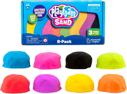 Educational Insights Playfoam Sand 8-Pack - Preschool Sensory Toys for Kids 3-5, Non Toxic Play Sand Kit for Toddlers, Classroom and Home Sensory Bin Filler, Mess Free Slime Alternative