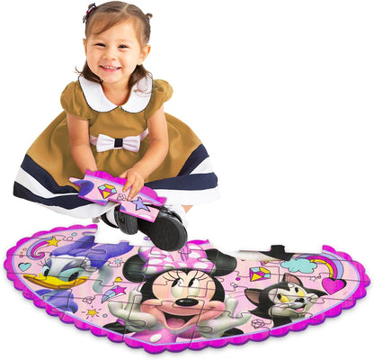Minnie Mouse Floor Puzzle Set - Bundle with 25 Pc Minnie Foam Floor Puzzle for Kids with Minnie Stickers, Tattoos, More | Minnie Mouse Jigsaw Puzzles for Girls