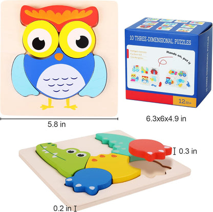 QZMTOY Wooden Puzzles for Toddlers, Wooden Alphabet Number Shape Puzzles Toddler Learning Puzzle Toys for Kids, 3 in 1 Puzzle for Toddlers, Age 3+ (Set of 3)