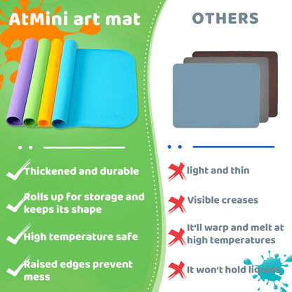 AtMini Silicone Art Mats for Kids, 24"x16" Silicone Craft Mat with Lip to Keep Clean, Play Sand, Painting, DIY Crafts Mat for Kids (Purple)