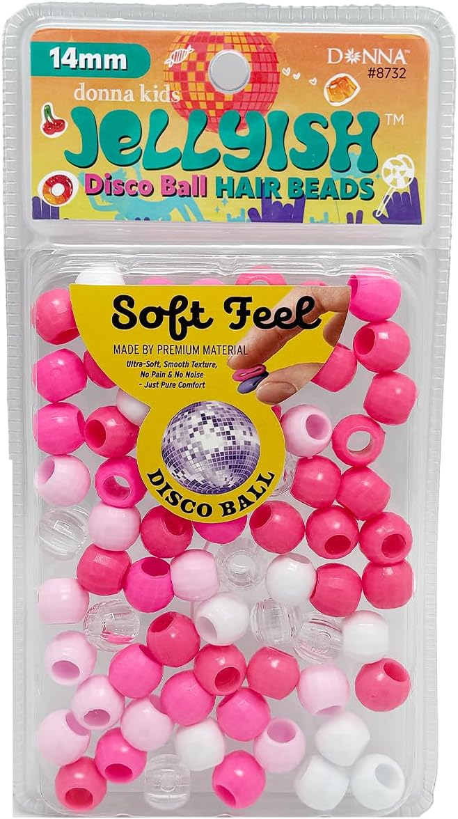 DONNA Kids Jellyish Disco Ball Hair Beads – 14mm Soft-Feel Silicone Beads for Braids, Ponytails & Styling, Tangle-Free Hair Accessories for Girls, 1 Pack (Brown Mix)