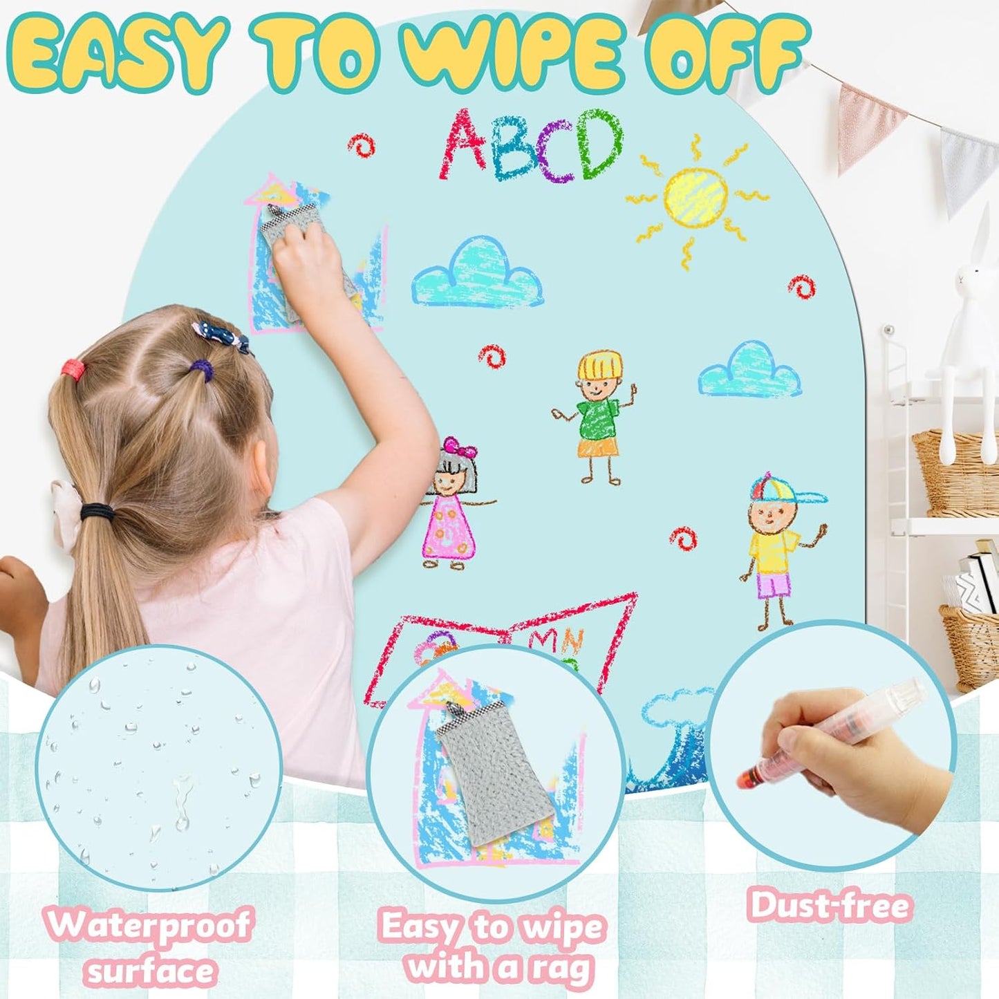 8 PCS Magnetic Wall Decals for Kids Magnetic Chalkboard Peel and Stick Magnet Sheets Board Sticker Tangram Puzzle Self Adhesive Contact Paper Dry Erase Blackboard for Playroom Homeschool 15.7"x10.4"