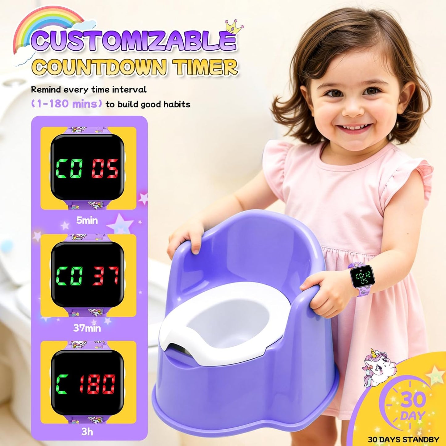 Potty Training Watch and Board Book for Kids: Water Resistant Potty Watches for Toddler Boys Rechargeable Toilet Reminder Dinosaur Toddler Watch 1-3 Birthday Gifts for 2 3 4 Year Old Boy (Blue)