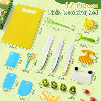 Chanking 13 Pieces Kids Safe Knife Set for Real Cooking Child-Friendly Plastic Chef Tools Montessori Kitchen Toys for Toddlers Birthday Gifts for Boys and Girls Ages 4+ (A)