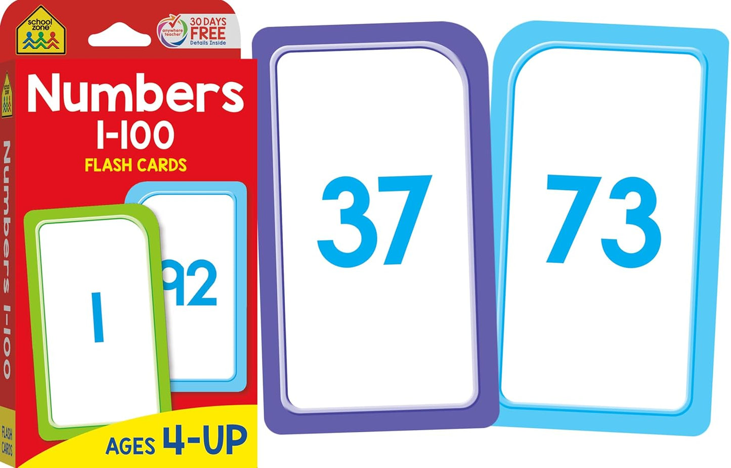 School Zone Math 1-2 4-Pack Flash Cards: 224 Cards, 1st Grade, 2nd Grade, Addition 0-12, Subtraction 0-12, Numbers 1-100, Math War Card Game, Numerical Order, Skip Counting, Ages 4+