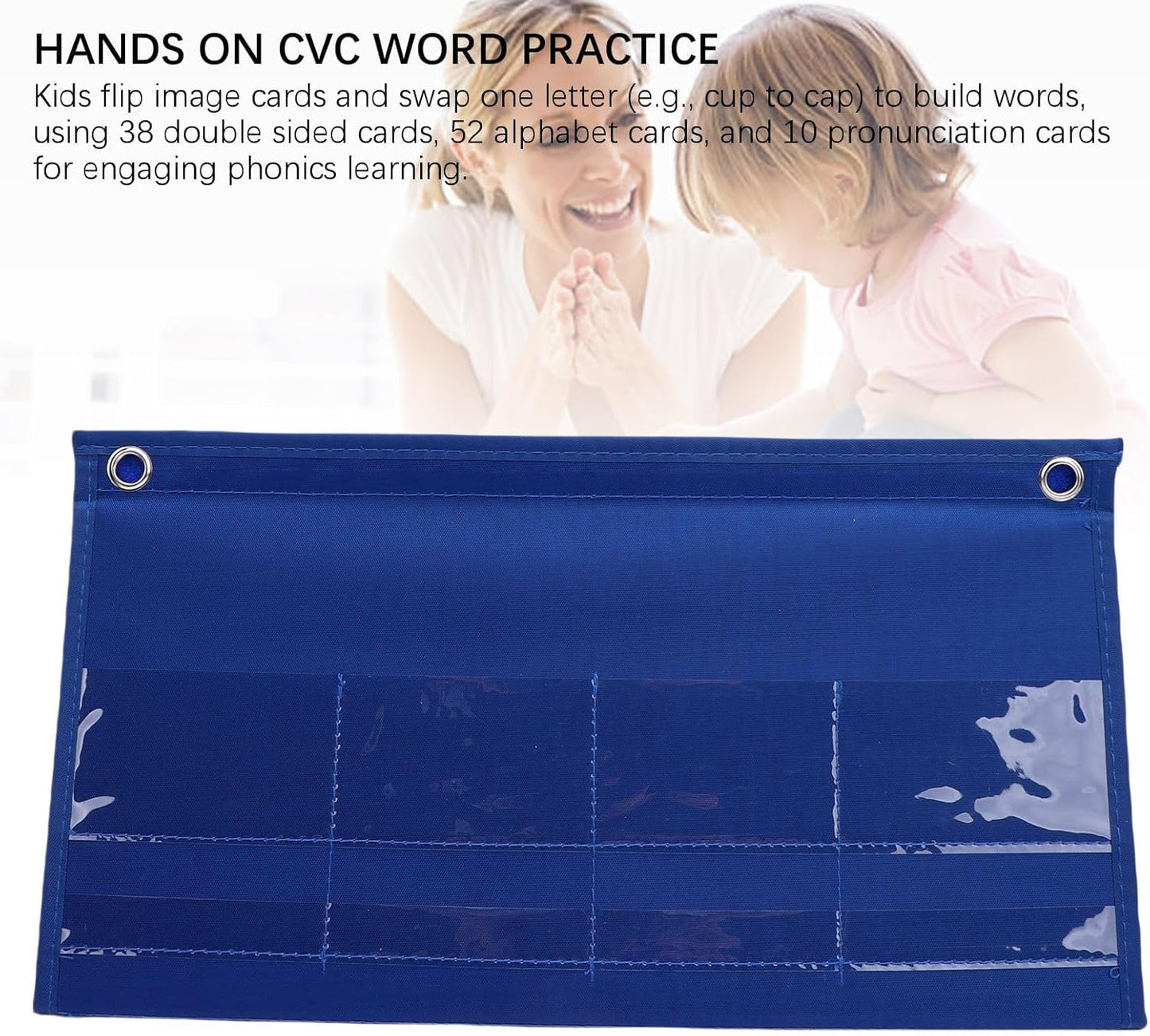 Alomejor CVC Words Phonics Pocket Chart, Desktop Blending Board with 38 Double Sided Cards for Preschool Kindergarten Homeschool