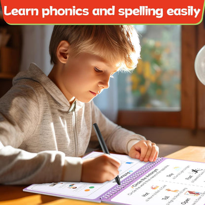 gisgfim 6 Reading and Spelling Set Reading Skill Magic Practice Copybook with Disappearing Ink Pen Learn to Read Handwriting Workbook CVC Word Phonics Game for Homeschool Classroom Activities