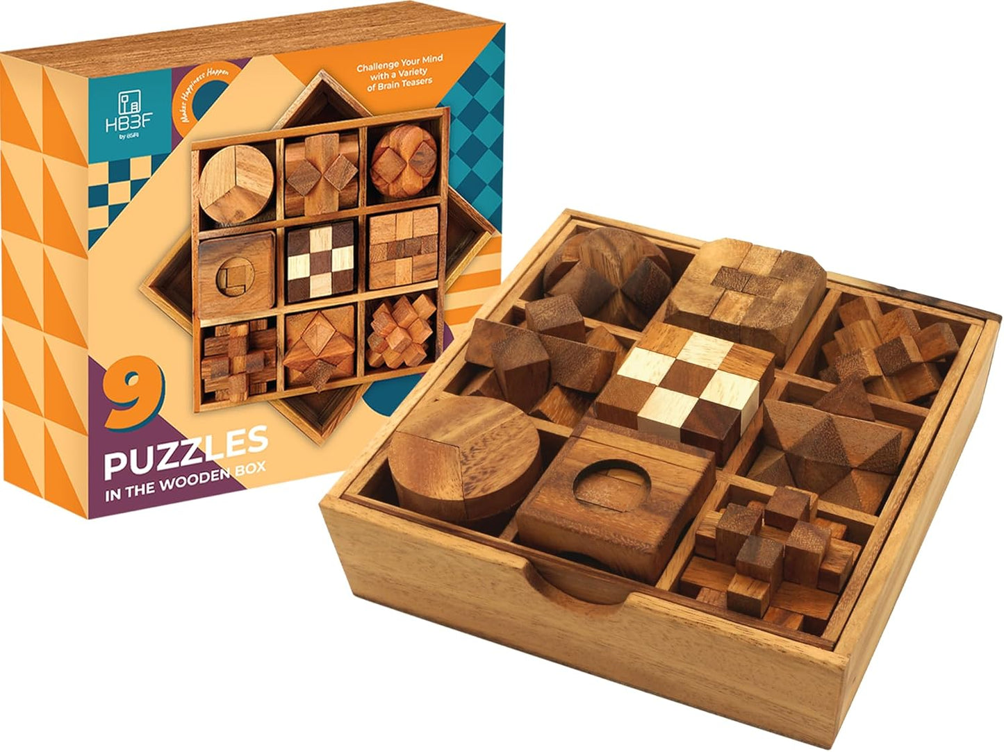 BSIRI 16 in 1 Wooden Brain Teaser Puzzles for Adults and Teens or Kids Interlocking 3D Mini Wood Mind Games Hand Puzzle Teasers Set Toys Coffee Table Games Gift