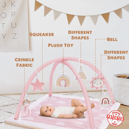 Mallify Washable Tummy Time Mat, Baby Play Gym with 6 Featured Toys, Baby Gym for Infant & Toddler, Larger Baby Play Mat, Deluxe Baby Play Mats for Floor, Sensory and Motor Skill Development, Green