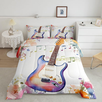 Erosebridal Drum Kit 3D Print Kids Comforter Sets Rock Music Themed Full Bedding Set for Boys Girls Musical Pattern Comforter Set,Colorful Retro Style Quilt Duvet 3 Pcs