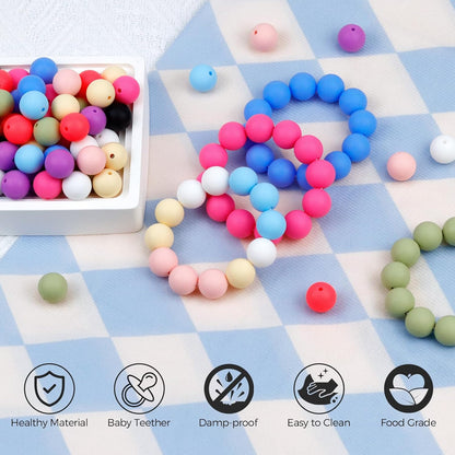 120PCS FIVEIZERO Silicone Beads for Keychain Making, 15mm Glacier Gray Round Silicone Rubber Focal Beads Bulk for DIY Crafts, Bracelets, Necklaces, and Pens