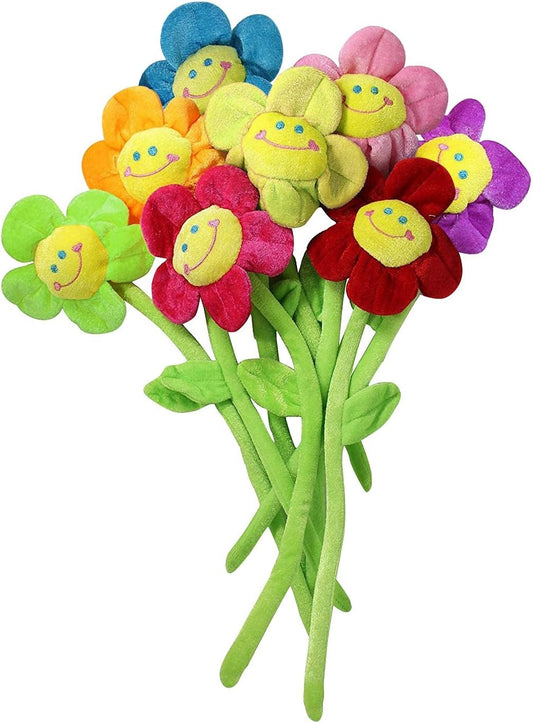 8PCS Artificial Plush Flower Bendable Curtain Buckle Tiebacks Birthday Wedding Party Durable Plush Daisy Flower Bouquet with Happy Smiley Face Gift for Kids Baby Girl Toddlers