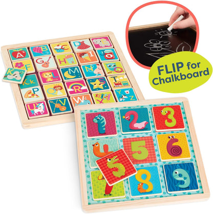 B. toys - Magnetic Alphabetic - Double-Sided Puzzle & Chalkboard - 26 Magnetic Letter-Pieces - 2-in-1 Puzzle for Kids - 3 Years +
