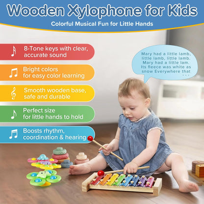 6-in-1 Baby Toys 6 to 12 Months, Montessori Toys for Babies 6-12-18 Months, Infant Teething Toy Stacking Blocks Rings Sensory Bin, Sorting Sensory Educational Learning Gift for Toddlers Aged 1-3