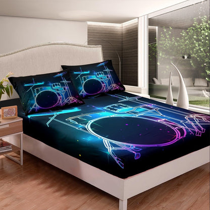 Drum Kit Fitted Sheet,Full Size Rock Music Collections Musical Instruments Theme,Soft Decorative Fabric Bedding Deep Pocket for Children Teens Young Boys Girls,with 2 Pillowcases