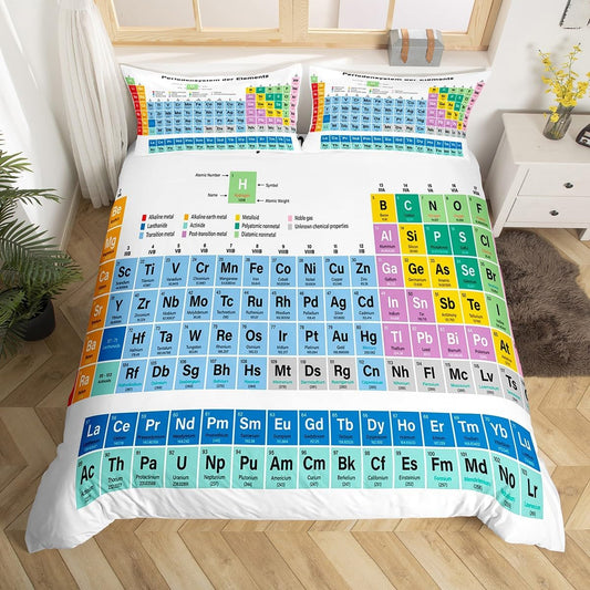 Feelyou Periodic Table of Elements Duvet Cover Educational Bedding Set for Kids Boys Girls Teens Study Comforter Cover Chemistry Bedspread Cover 2Pcs Zipper Twin Size (No Comforter)