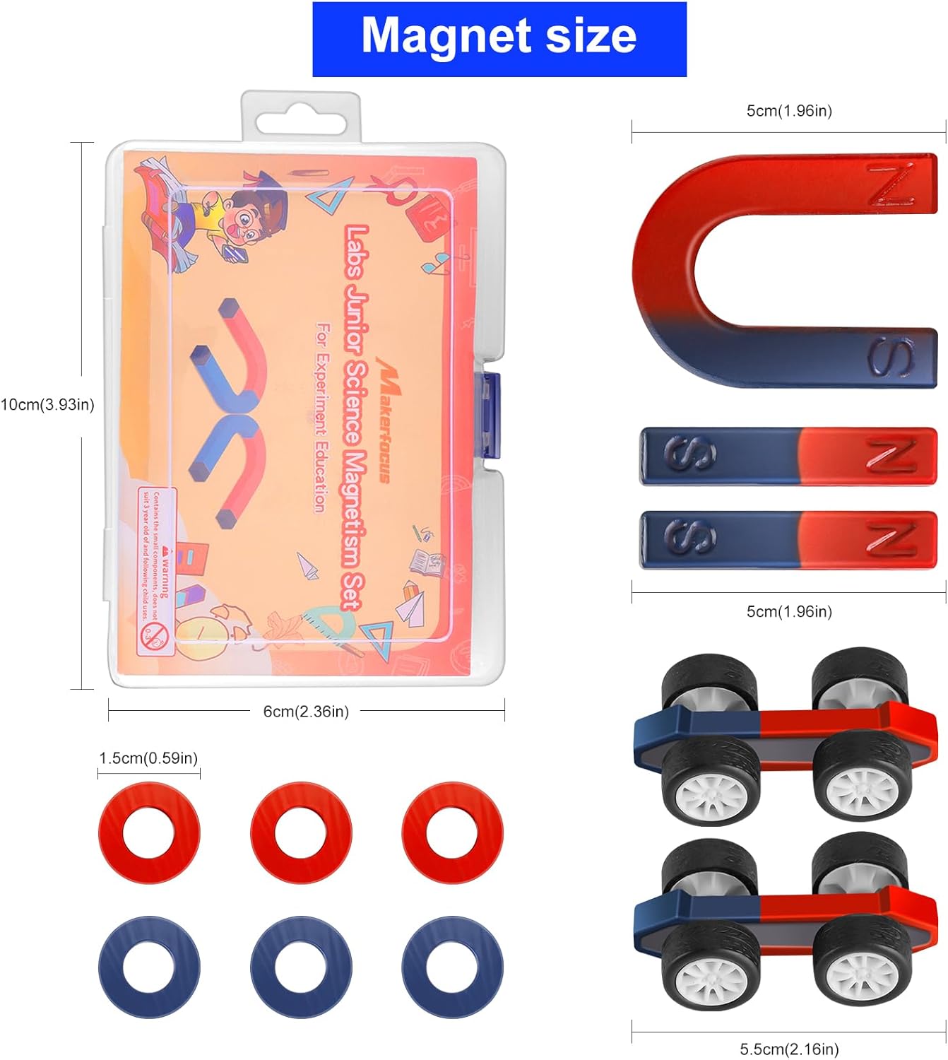 Science Magnet Kits for Kids: Educational Magnet Science Projects Experiment Tools Physics Lab Kits Includes Bar/Ring/Horseshoe/Compass/Iron Powder