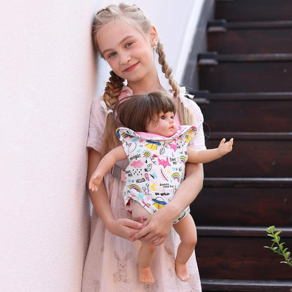 GAGAKU Baby Doll Carrier for Little Girls, Reborn Doll Accessories for Toddlers 3+ Years Old, Kids Toy Baby Dolls Sling Carrier - Pink - Moonflower
