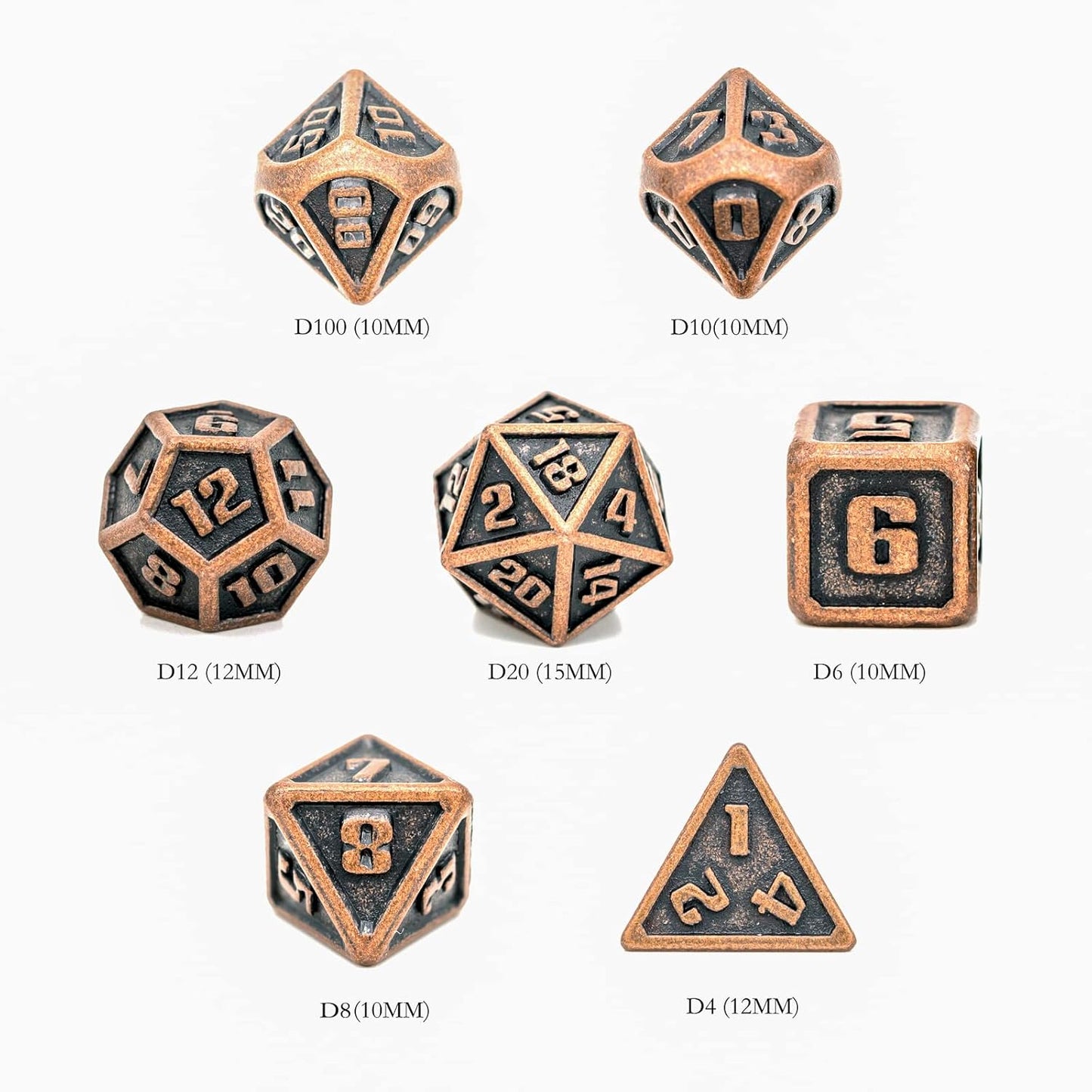 UDIXI Steampunk Metal Dice Set, 7 Die Polyhedral DND Dice Set for D&D Role Playing Game and Math Teaching (Ancient Copper)