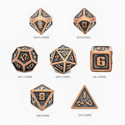 UDIXI Steampunk Metal Dice Set, 7 Die Polyhedral DND Dice Set for D&D Role Playing Game and Math Teaching (Ancient Copper)