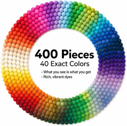 Glaciart One Felt Balls, Felt Wool Balls (240 Pieces) 1 Centimeter - 0.4 Inch, Handmade Felted 40 Color (Red, Pink, Blue, Gray, Black, White, Pastel and More) Bulk Small Puff for Felting and Garland