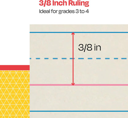 School Smart Zaner-Bloser Writing Paper, Handwriting Practice Lined Paper, Grade 2 to 3 Learning, 1/2 Inch Rule, 10-1/2 x 8 Inches, 500 Sheets