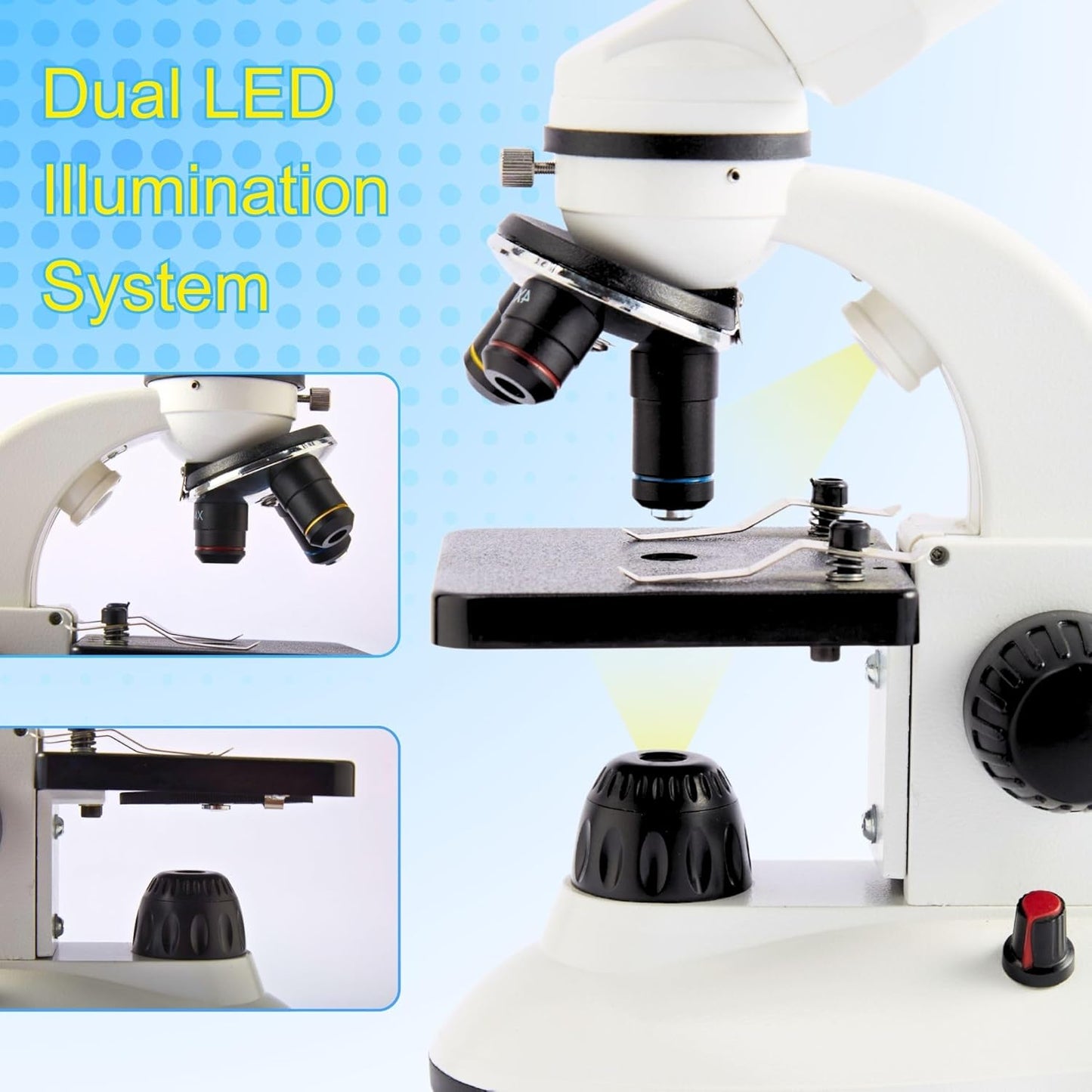 Compound Binocular Microscope for Kids Adults Students,40X-2000X,Microscope Kits for Home Eduaction,Learning Kits(White/Black)