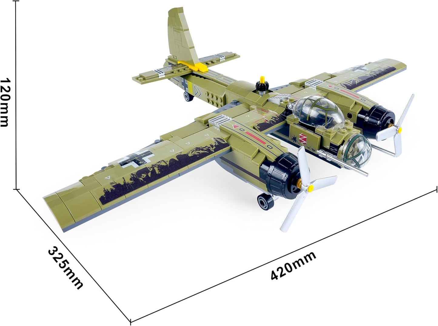 General Jim's WWII Iron Empire JU-88 Bomber Plane Building Blocks Set, 559 Pieces German Twin-Engine Aircraft Model w/Display Stand, Detailed WWII Airplane Compatible w/Major Brick Brands | GJ-WW2GB