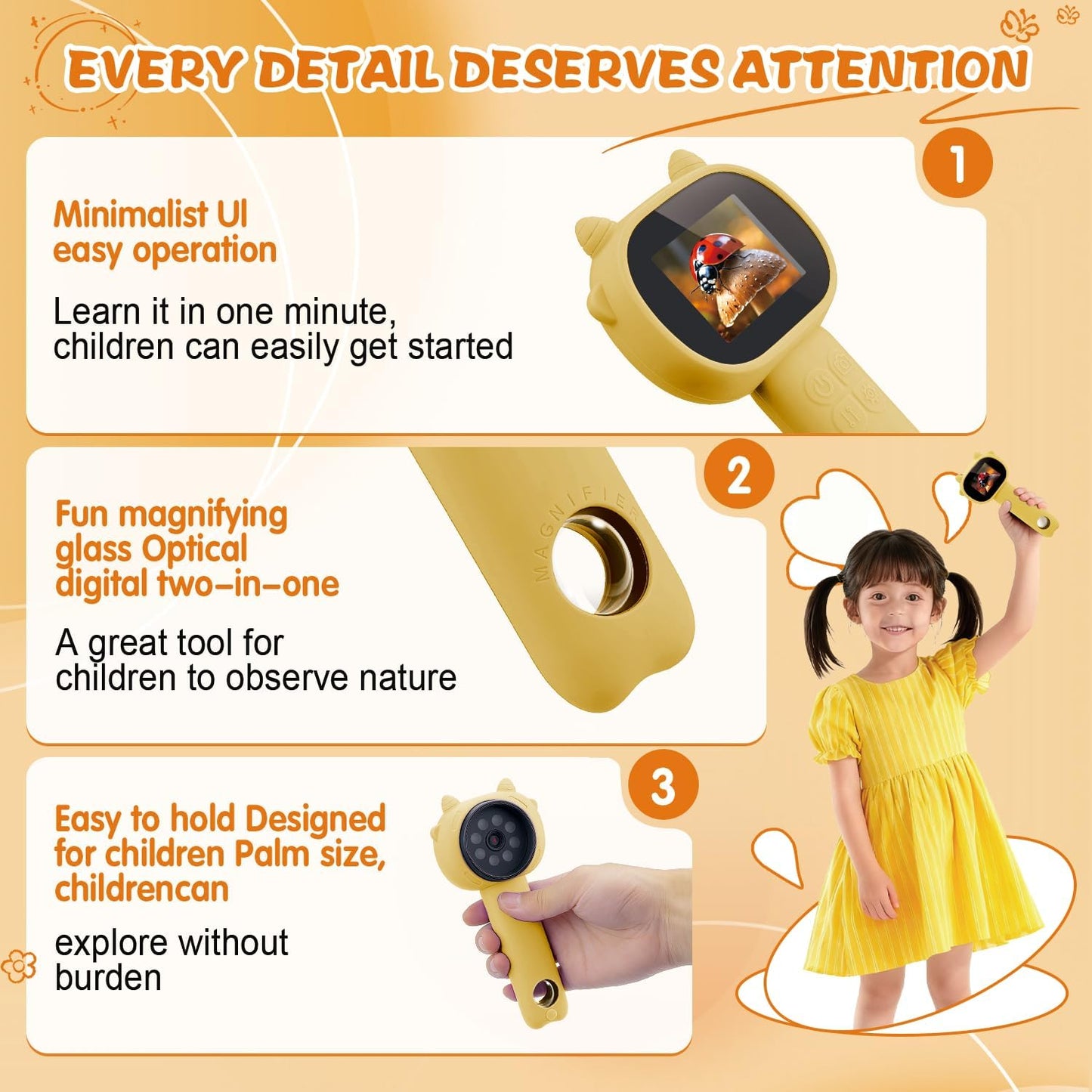Microscope for Kids 500x Magnification,4X Zoom Mini Pocket Handheld Microscope with 2.0" Screen for Toddlers-STEM Educational Science Kit Toddler for Boys Girls Aged 3-12(Black)
