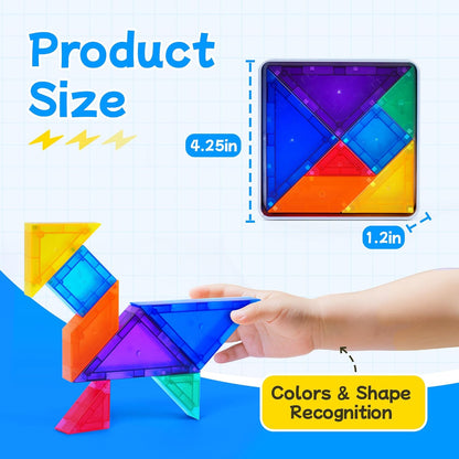 Magnetic Tangrams, Magnet Blocks STEM Montessori Toys for Kids, Toddler Magnetic Puzzles Educational Travel Activity Road Trip Essentials