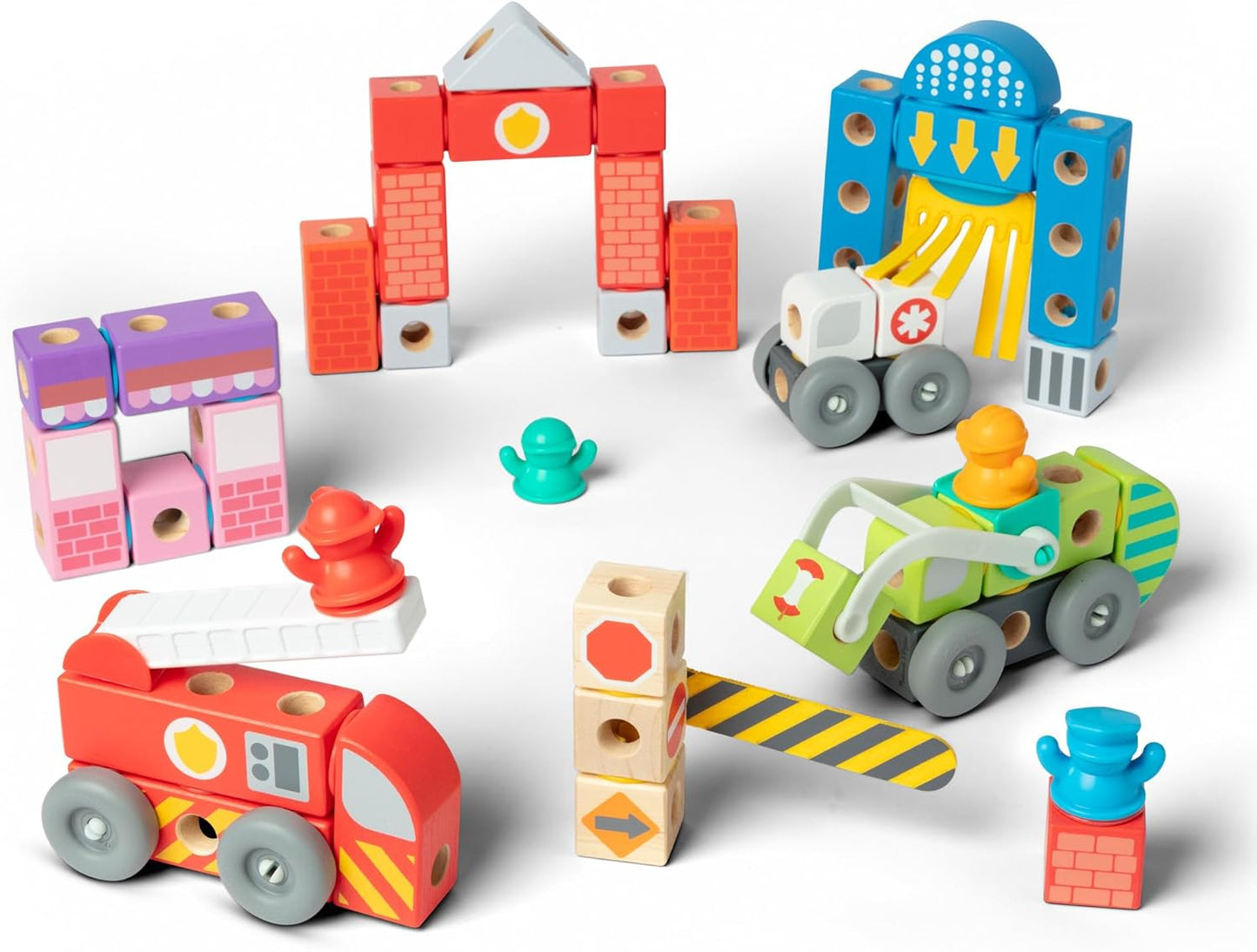 Melissa & Doug Blockables™ Deluxe City Snap and Play, Mix and Match Connectable Wooden Building Blocks Set with Storage Bin and Play Lid (122 Pcs) Ages 2 to 7- FSC Certified