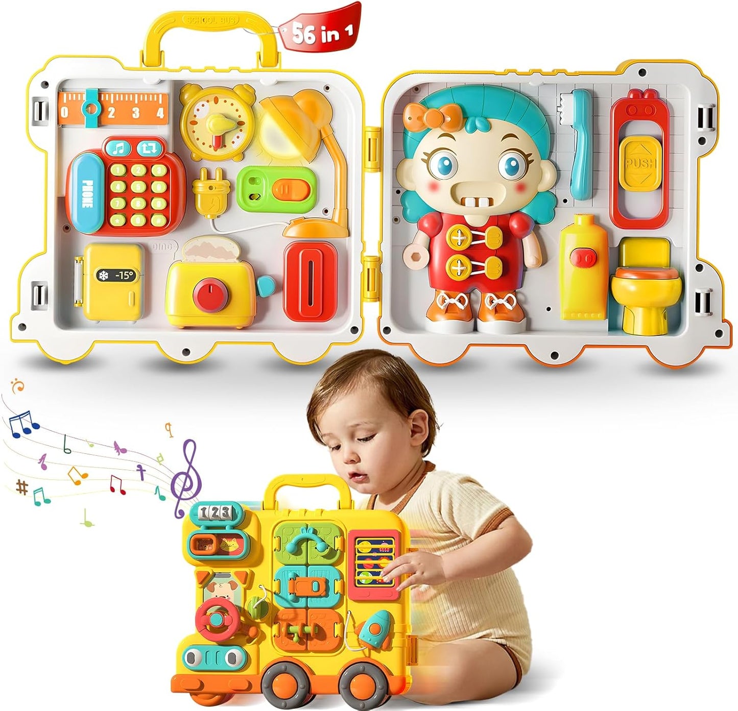 Montessori Busy Board Sensory Toys for Toddlers 1-3, Activity Music & LED Light Up Montessori Toys for 2+ Year Old, Travel Toys for 2 Year Old Boys & Girls, 2025