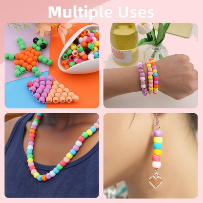 150Pcs 10mm Small Silicone Beads for Hair Braids, Soft Jellyish Pony Hair Beads with 5mm Hole + 50 Rubber Bands and 1 Beader for Braiding, DIY Bracelets Necklaces Crafts (Pink)