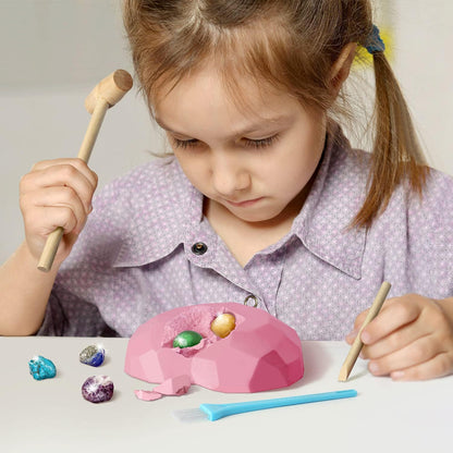 EDUMAN 6PCS Gemstone Dig Kit for Kids – Dig Up Amethyst, Lapis Lazuli, Citrine, Red Jasper, Aventurine & Turquoise – DIY Jewelry Making STEM Science Kit Gift for Girls and Boys Ages 6+