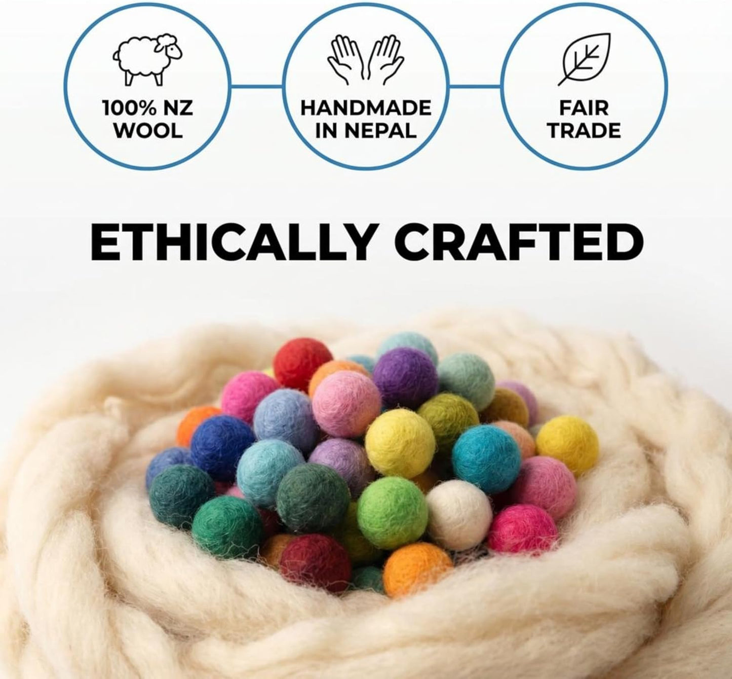 Glaciart One Felt Balls, Felt Wool Balls (240 Pieces) 1 Centimeter - 0.4 Inch, Handmade Felted 40 Color (Red, Pink, Blue, Gray, Black, White, Pastel and More) Bulk Small Puff for Felting and Garland