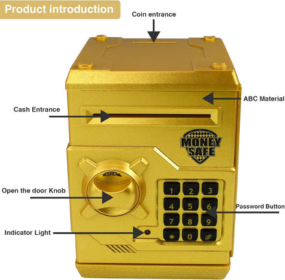 Piggy Bank Electronic Mini ATM for Kids Baby Toy, Safe Coin Banks Money Saving Box Password Code Lock for Children,Boys Girls Best Gift (Silver)