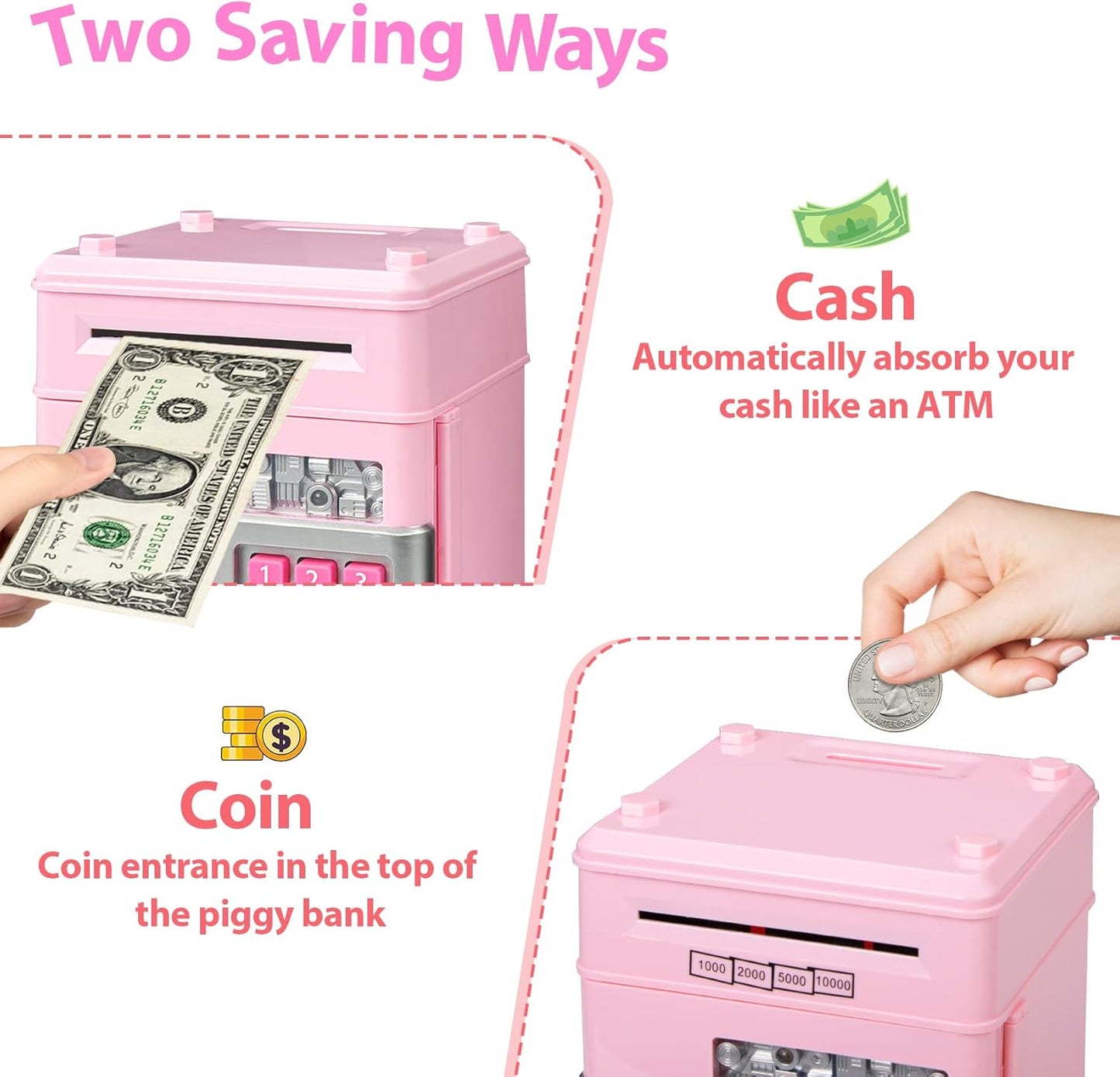 Kids Piggy Bank for Girls - Toys for 5 6 7 8 9 10 Year Old Girl Birthday Gifts - Electronic Piggy Bank ATM Machine Money Safe for Kids Toys Age 6-8-10